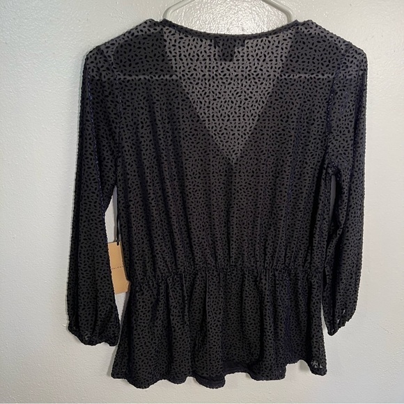 Halogen Flocked 3/4 Sleeve Peplum Top Navy Oval - Picture 12 of 16